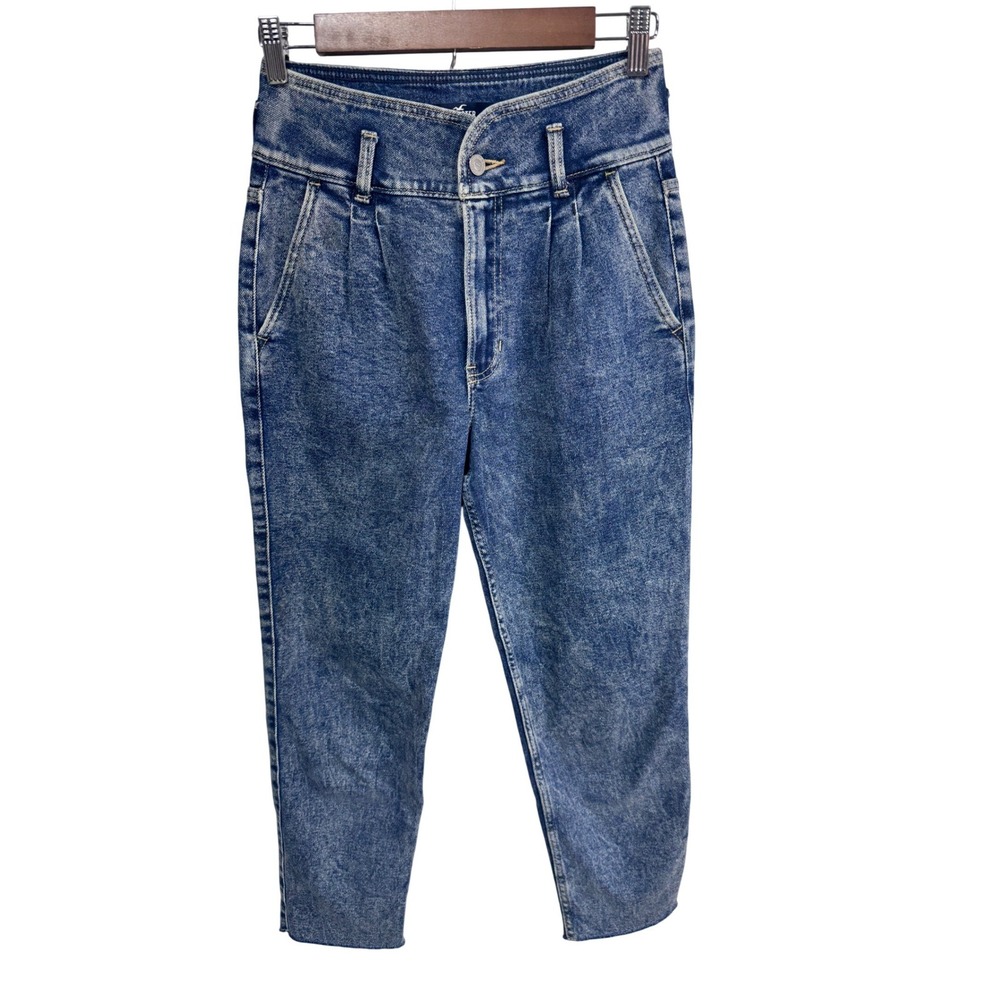 Hollister 3S W26/25L Blue Ultra High-Rise Mom Jean Women's Acid Wash Raw Hem‎